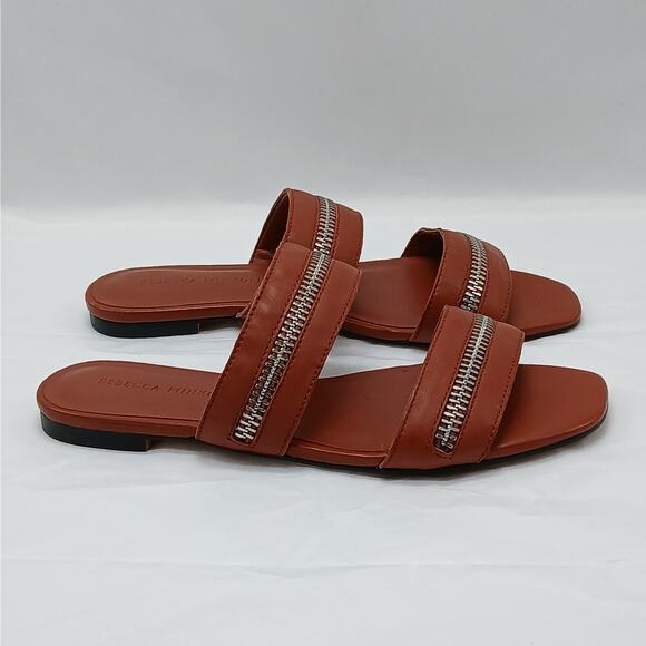 Rebecca Minkoff Marciann Womens Sandals Shoes 6.5M Brown Leather Flats Slides - Picture 1 of 9